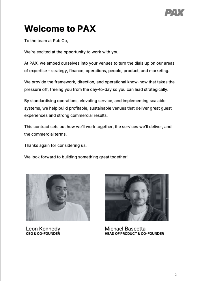 PAX Hospitality welcome letter automated by INKD