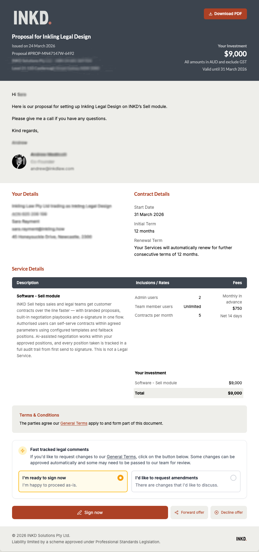 INKD sales contract workflow in action